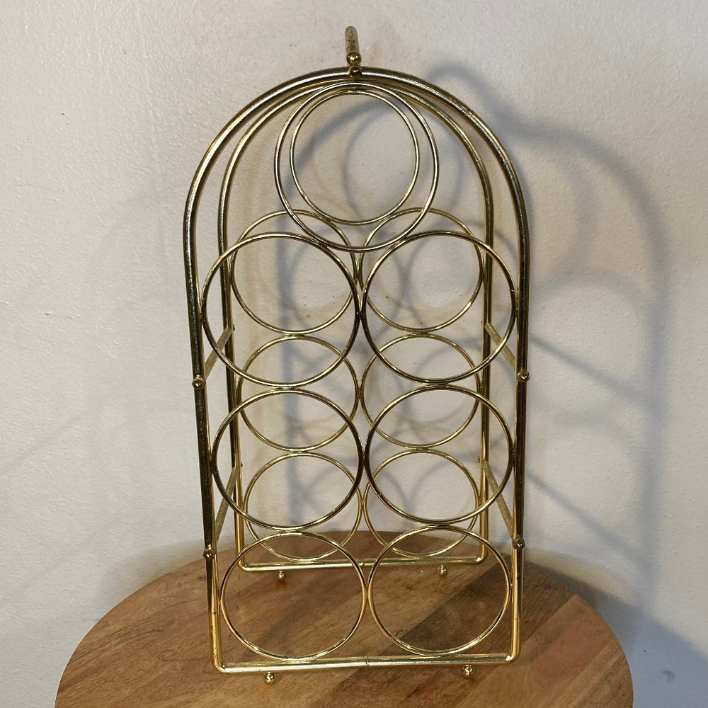 90s vintage brass wine rack 7 bottle holder